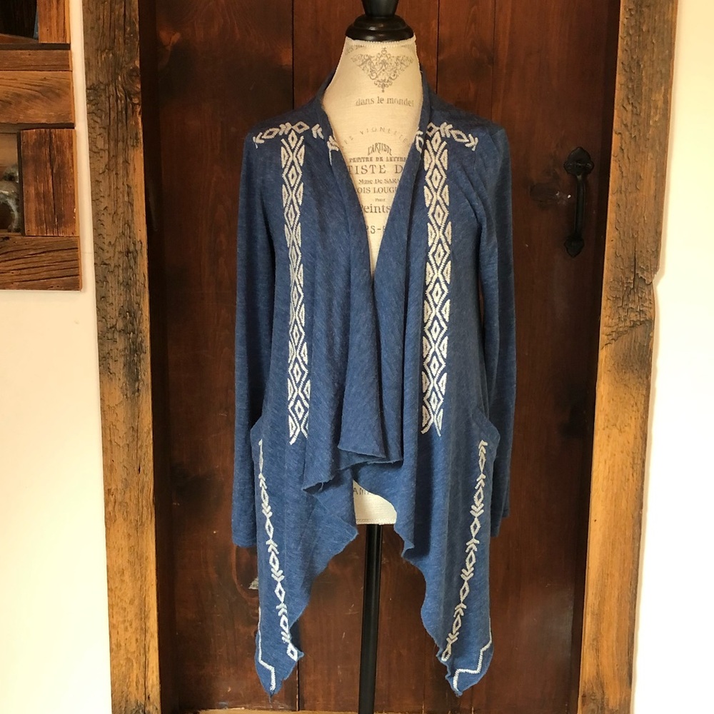 Blue and White Women's Open Cardigan